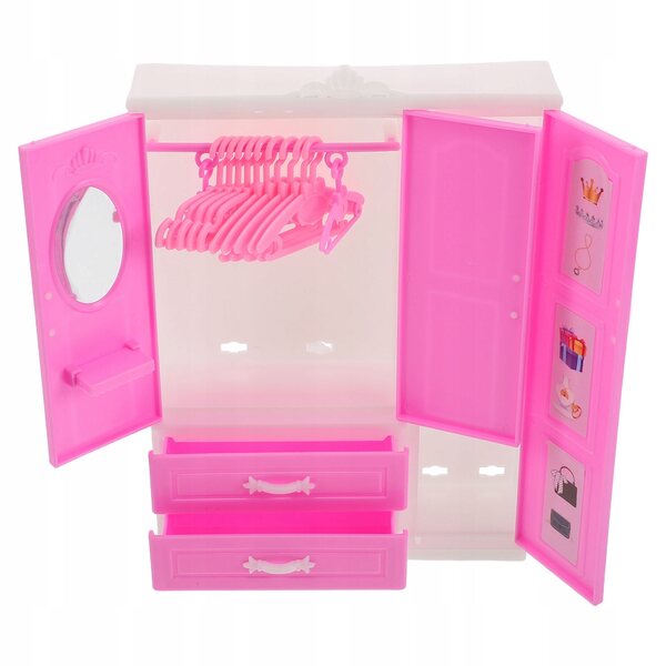 Set armadio rosa con appendiabiti per bambole, accessori per casa giochi