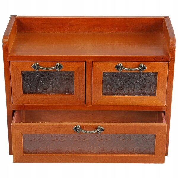 Mobiletto in legno vintage con vetro per organizzare e decorare casa