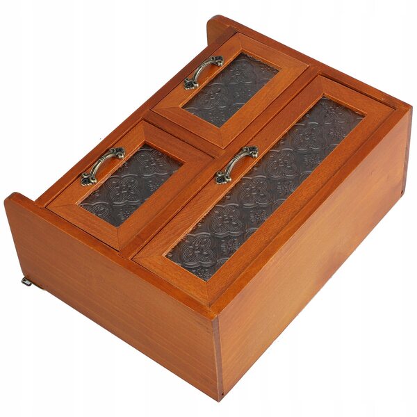 Mobiletto in legno vintage con vetro per organizzare e decorare casa