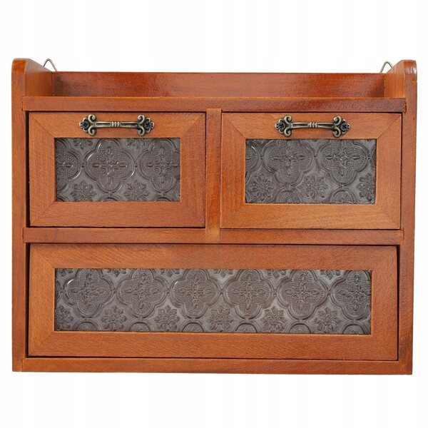 Mobiletto in legno vintage con vetro per organizzare e decorare casa