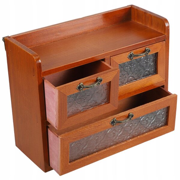 Mobiletto in legno vintage con vetro per organizzare e decorare casa