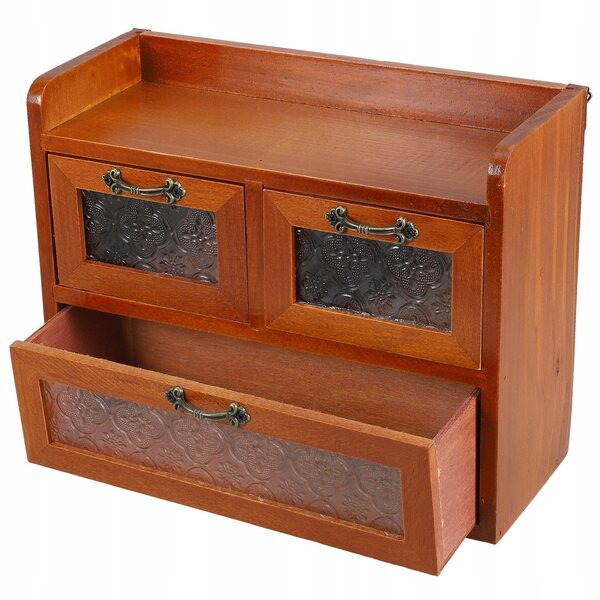 Mobiletto in legno vintage con vetro per organizzare e decorare casa