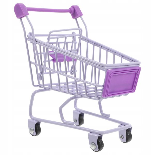 Mini carrello della spesa viola in metallo per casa delle bambole decorativo
