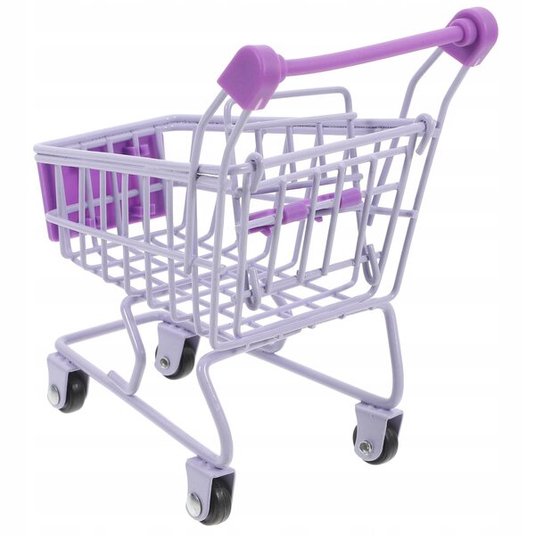 Mini carrello della spesa viola in metallo per casa delle bambole decorativo
