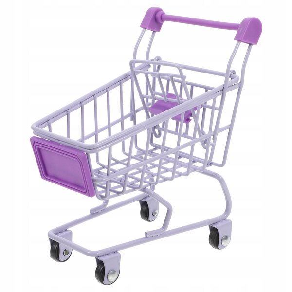 Mini carrello della spesa viola in metallo per casa delle bambole decorativo