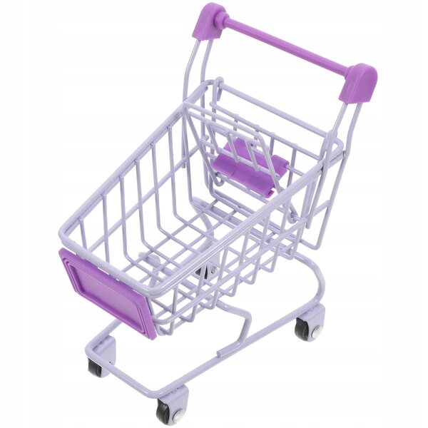 Mini carrello della spesa viola in metallo per casa delle bambole decorativo