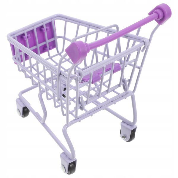 Mini carrello della spesa viola in metallo per casa delle bambole decorativo