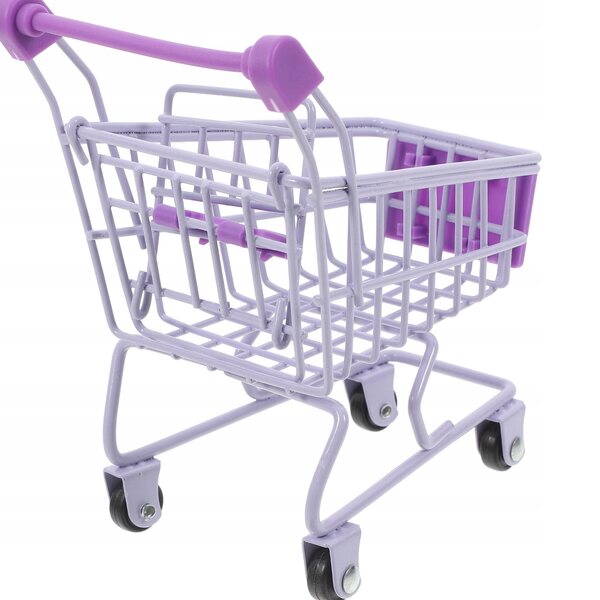 Mini carrello della spesa viola in metallo per casa delle bambole decorativo