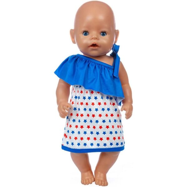 Schulterfreies Kleid für 46-cm-Puppen mit Sternenmuster und Schleifenkopfschmuck