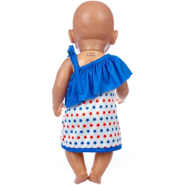 Schulterfreies Kleid für 46-cm-Puppen mit Sternenmuster und Schleifenkopfschmuck