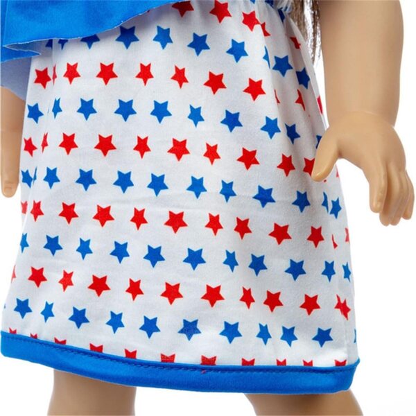 Schulterfreies Kleid für 46-cm-Puppen mit Sternenmuster und Schleifenkopfschmuck