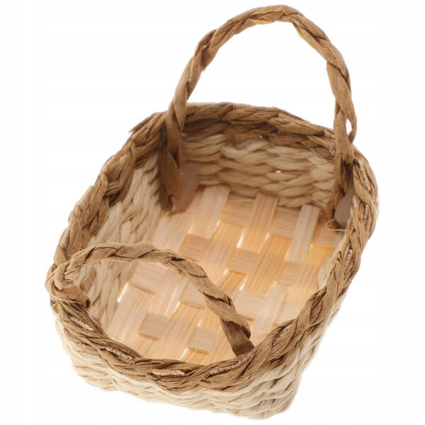 Mini cesta in rattan per decorazioni da casa delle bambole, design rustico