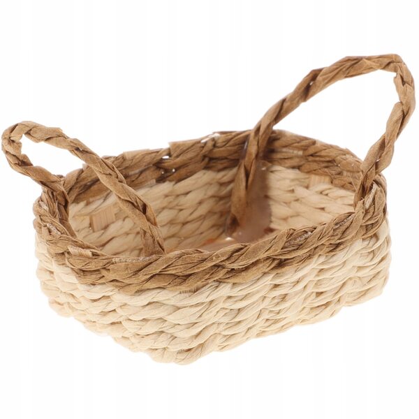 Mini cesta in rattan per decorazioni da casa delle bambole, design rustico