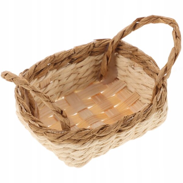 Mini cesta in rattan per decorazioni da casa delle bambole, design rustico