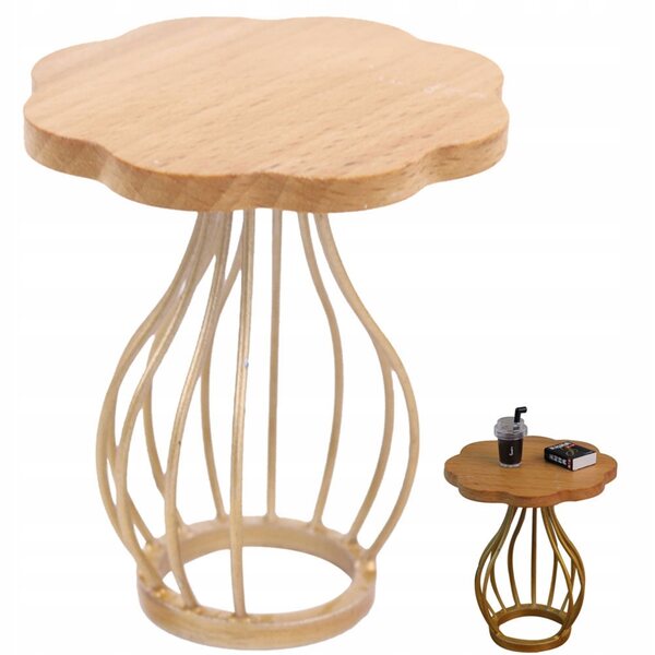 Mini tavolino in legno e metallo per casa delle bambole, decorazione realistica