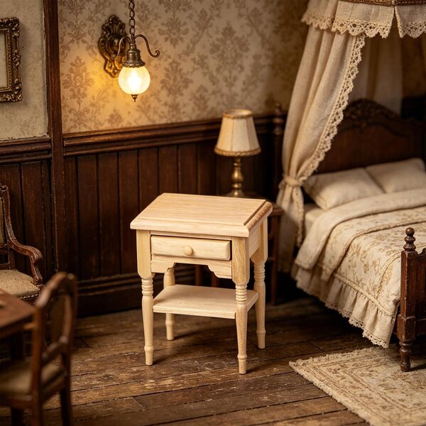 Miniatura Stolik Nocny in Legno Scala 1:12 per Scena Soggiorno Retro Realistico