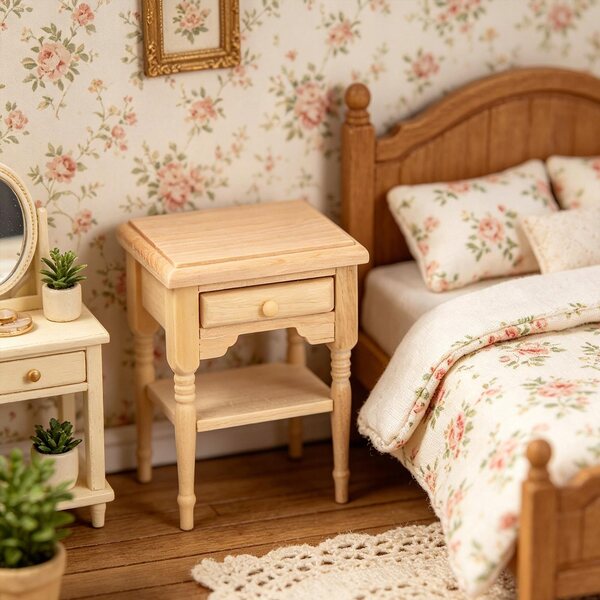 Miniatura Stolik Nocny in Legno Scala 1:12 per Scena Soggiorno Retro Realistico