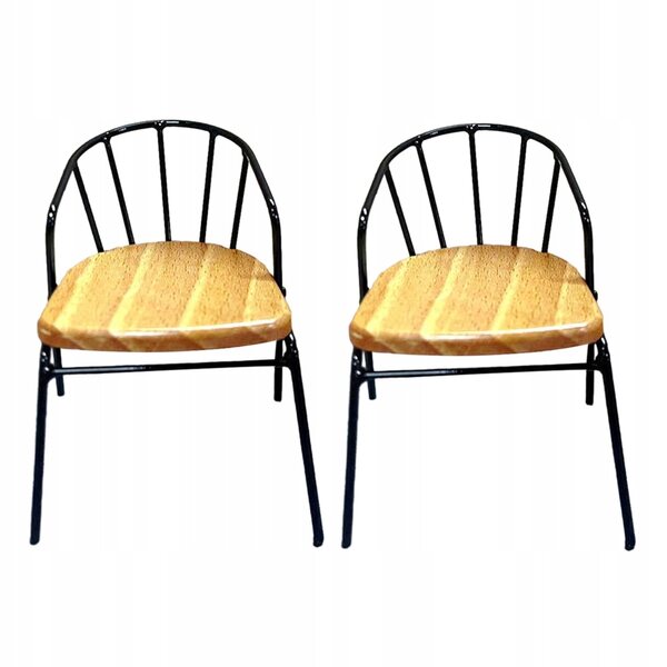 Mini poltroncina in legno e metallo nera per casa delle bambole 2 pezzi