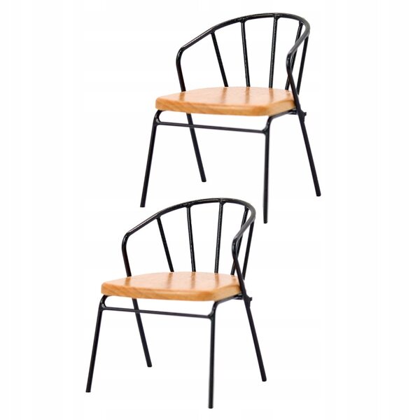 Mini poltroncina in legno e metallo nera per casa delle bambole 2 pezzi