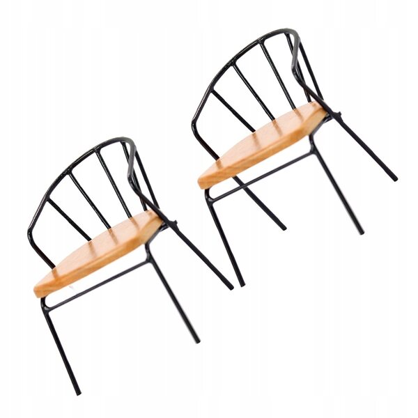 Mini poltroncina in legno e metallo nera per casa delle bambole 2 pezzi