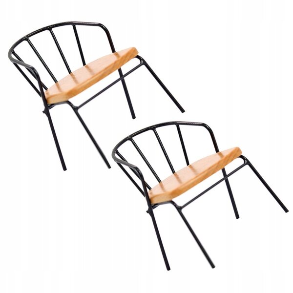 Mini poltroncina in legno e metallo nera per casa delle bambole 2 pezzi