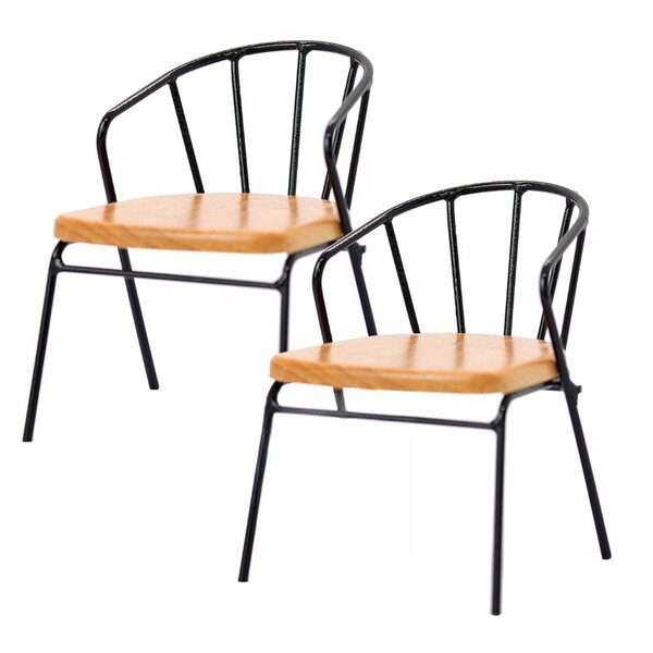 Mini poltroncina in legno e metallo nera per casa delle bambole 2 pezzi