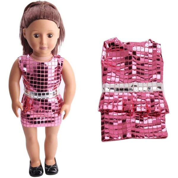 46 cm großes Puppenkleid mit rosa-roten Pailletten, lässiges Partykleid