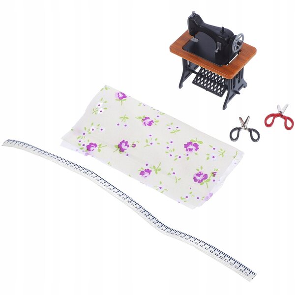 Mini macchina da cucire gialla in plastica per casa delle bambole, set completo