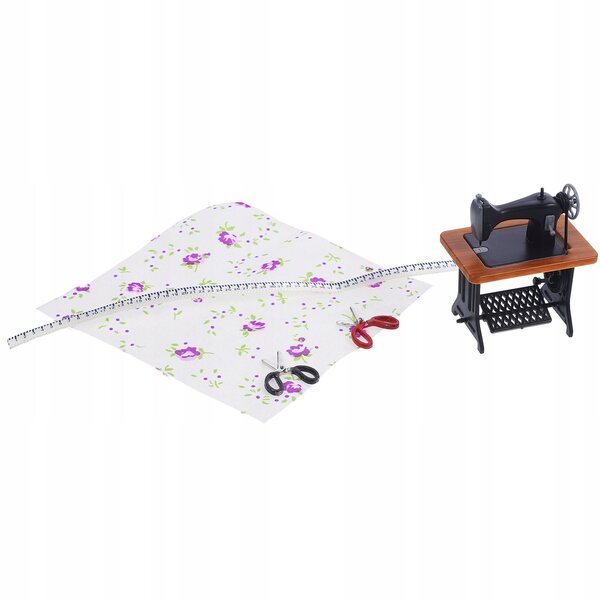 Mini macchina da cucire gialla in plastica per casa delle bambole, set completo