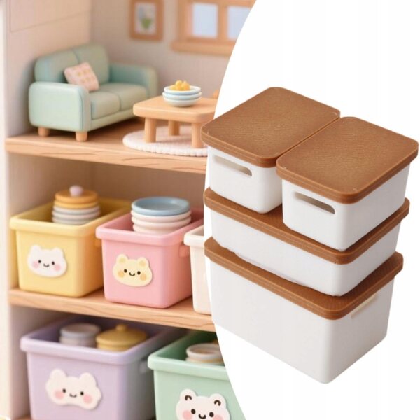 Lot de 4 Mini Boîtes 1:12 pour Maisons de Poupées en PP, Couleur Marron Clair