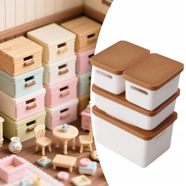 Lot de 4 Mini Boîtes 1:12 pour Maisons de Poupées en PP, Couleur Marron Clair