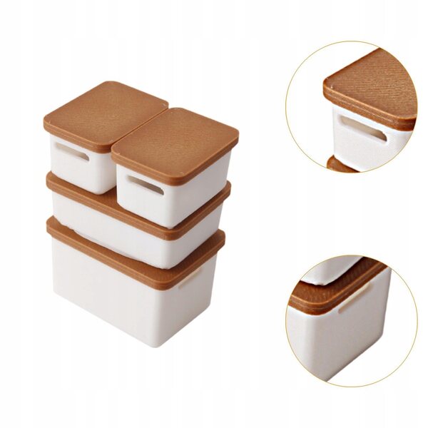 Lot de 4 Mini Boîtes 1:12 pour Maisons de Poupées en PP, Couleur Marron Clair