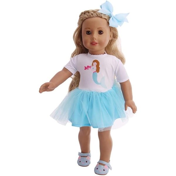 Abito in rete con fiocco per bambola americana 46 cm, costume casual elegante