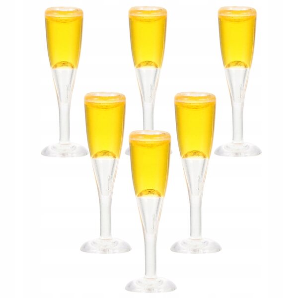 Set 6 Mini Calici da Champagne per Casa delle Bambole in Resina Realistica