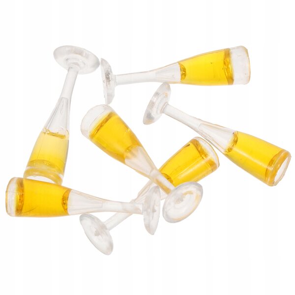 Set 6 Mini Calici da Champagne per Casa delle Bambole in Resina Realistica