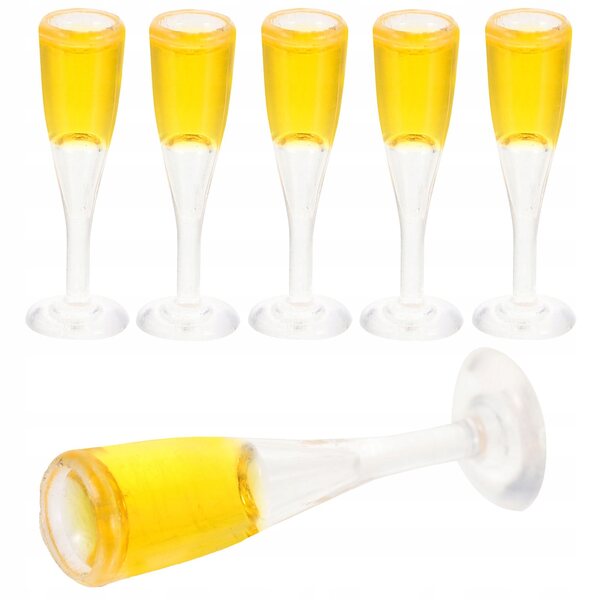 Set 6 Mini Calici da Champagne per Casa delle Bambole in Resina Realistica
