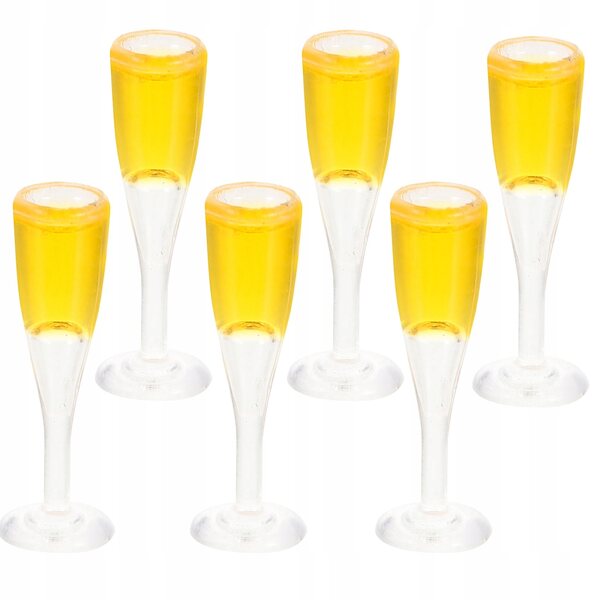 Set 6 Mini Calici da Champagne per Casa delle Bambole in Resina Realistica