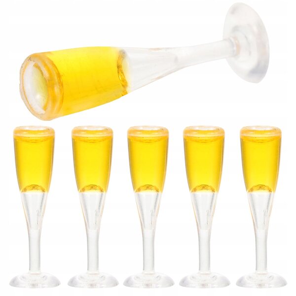 Set 6 Mini Calici da Champagne per Casa delle Bambole in Resina Realistica