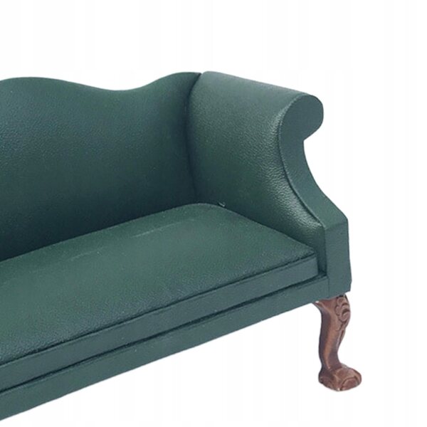 1:12 Miniatur-Sofa aus Holz und PU-Leder für Puppenhaus, Grün