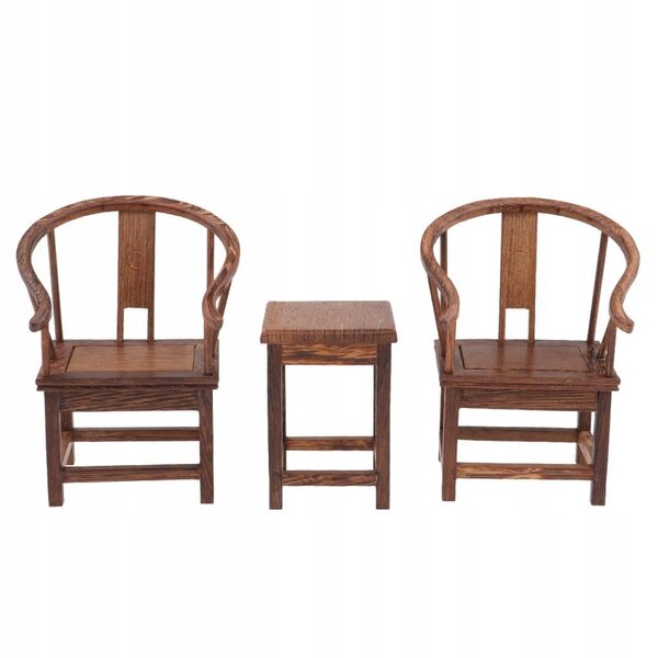 Tavolino da tè vintage Wenge + 2 poltrone in miniatura per una casa delle bambole 1/6