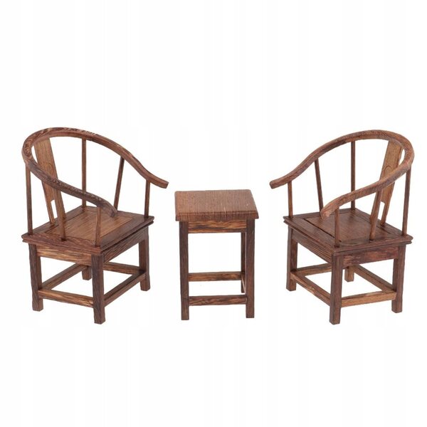 Tavolino da tè vintage Wenge + 2 poltrone in miniatura per una casa delle bambole 1/6