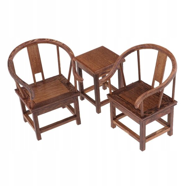 Tavolino da tè vintage Wenge + 2 poltrone in miniatura per una casa delle bambole 1/6