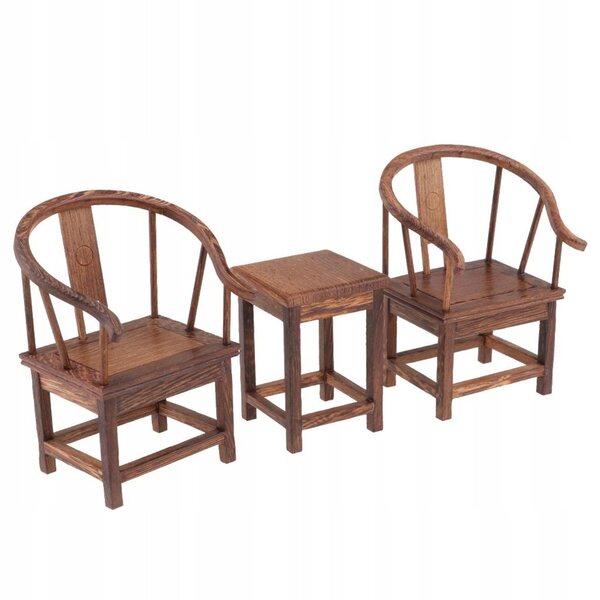 Tavolino da tè vintage Wenge + 2 poltrone in miniatura per una casa delle bambole 1/6