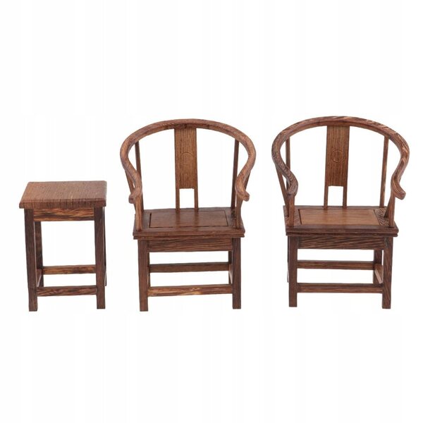 Tavolino da tè vintage Wenge + 2 poltrone in miniatura per una casa delle bambole 1/6