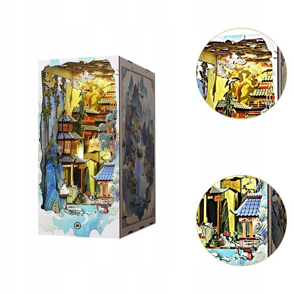 Kit DIY Supporto per Libri in Legno con Luci LED e Puzzle 3D per Decorare la Libreria