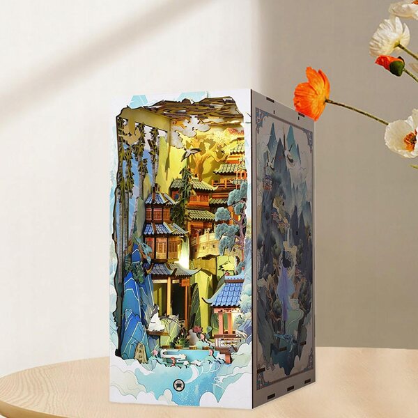 Kit DIY Supporto per Libri in Legno con Luci LED e Puzzle 3D per Decorare la Libreria