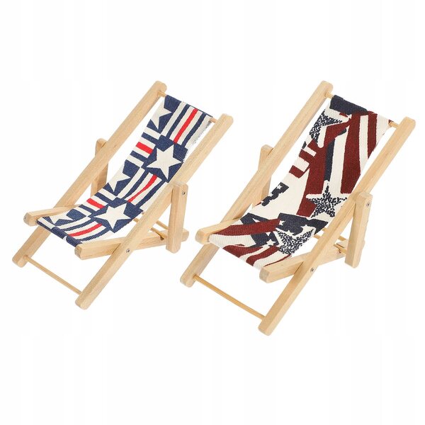 Set 2 Mini Sedie Da Spiaggia in Legno per Decorazione Casa e Miniature