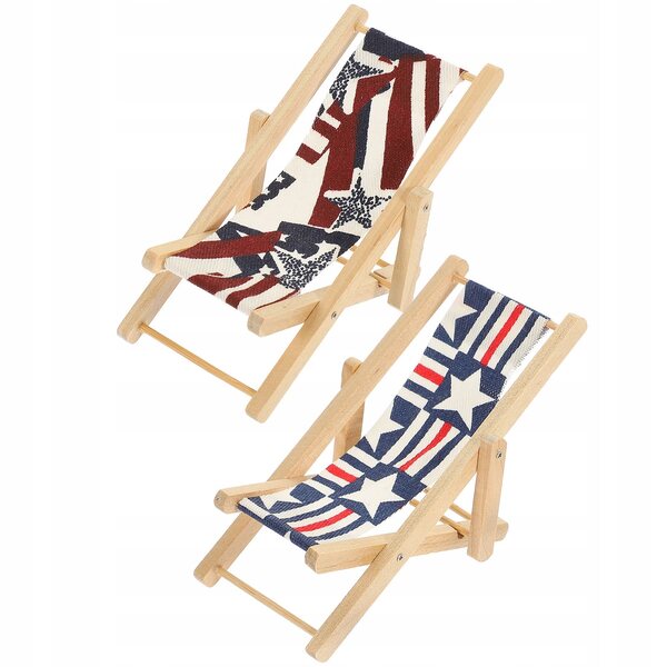 Set 2 Mini Sedie Da Spiaggia in Legno per Decorazione Casa e Miniature