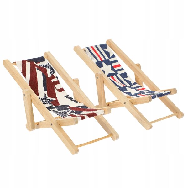 Set 2 Mini Sedie Da Spiaggia in Legno per Decorazione Casa e Miniature