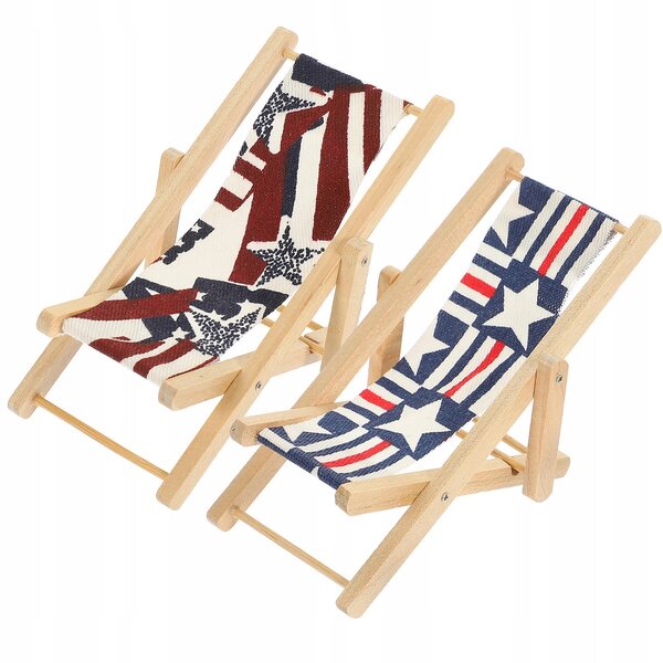 Set 2 Mini Sedie Da Spiaggia in Legno per Decorazione Casa e Miniature